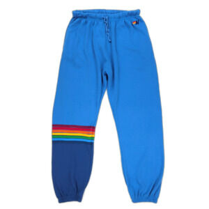 AVIATOR NATION Rainbow Stitch Sweatpants Cobalt Blue Beachy Boho Athleisure XL